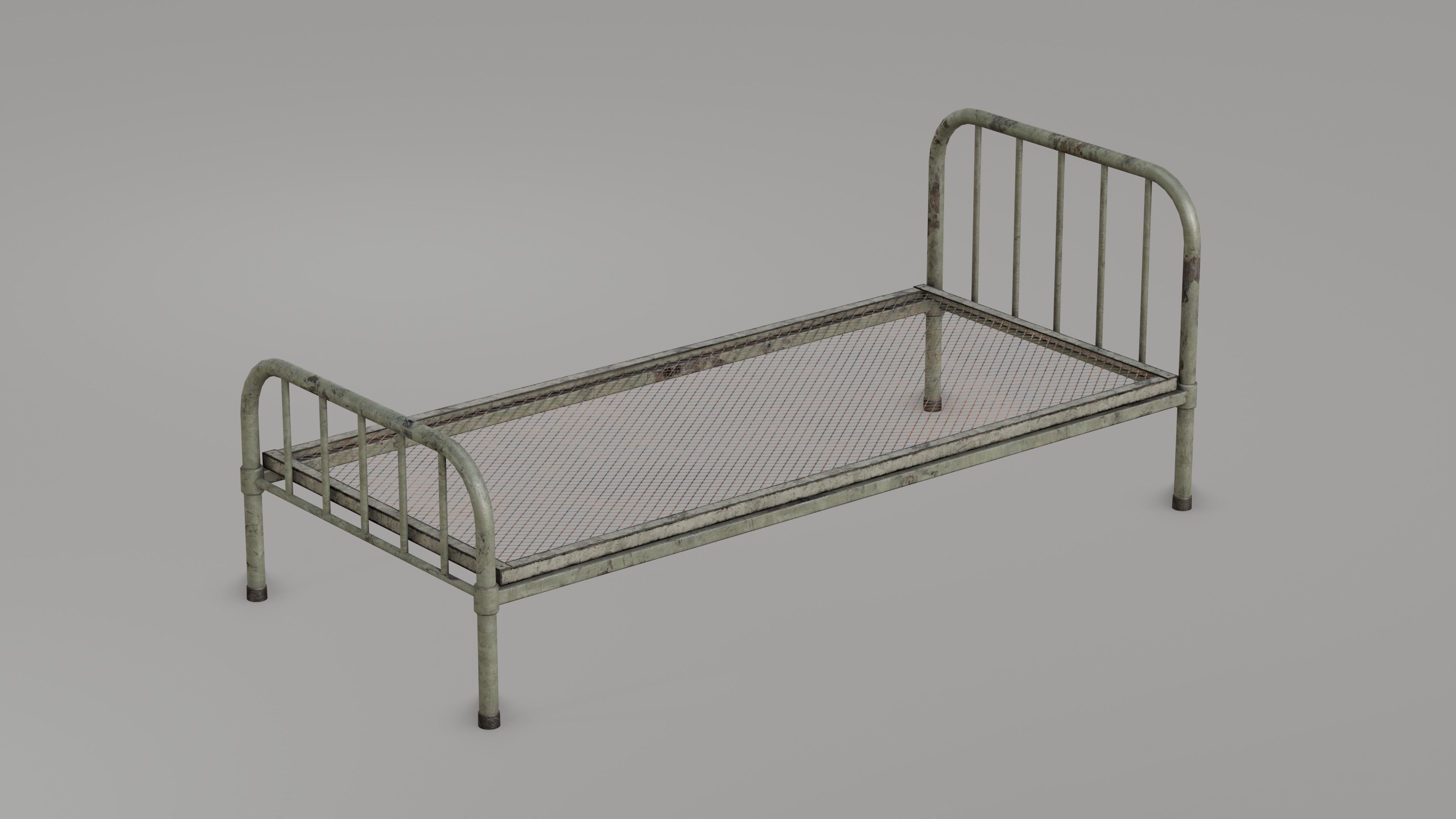 Old Metal Bed Low-poly 3D model_1