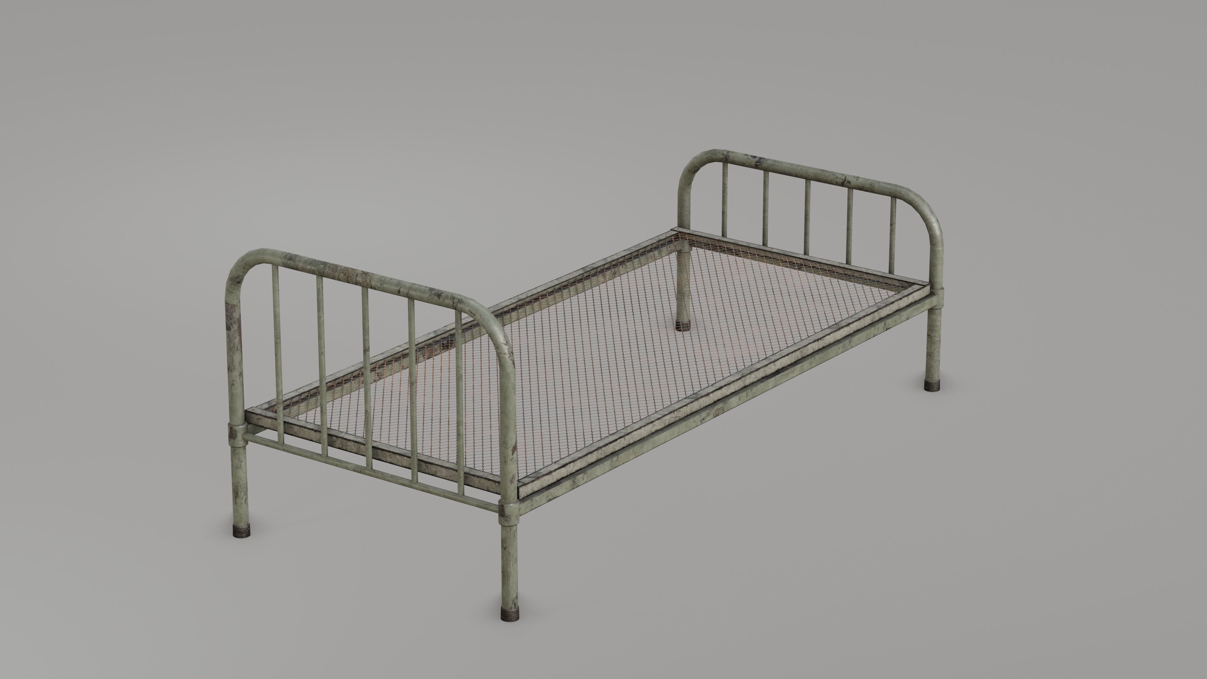 Old Metal Bed Low-poly 3D model_2