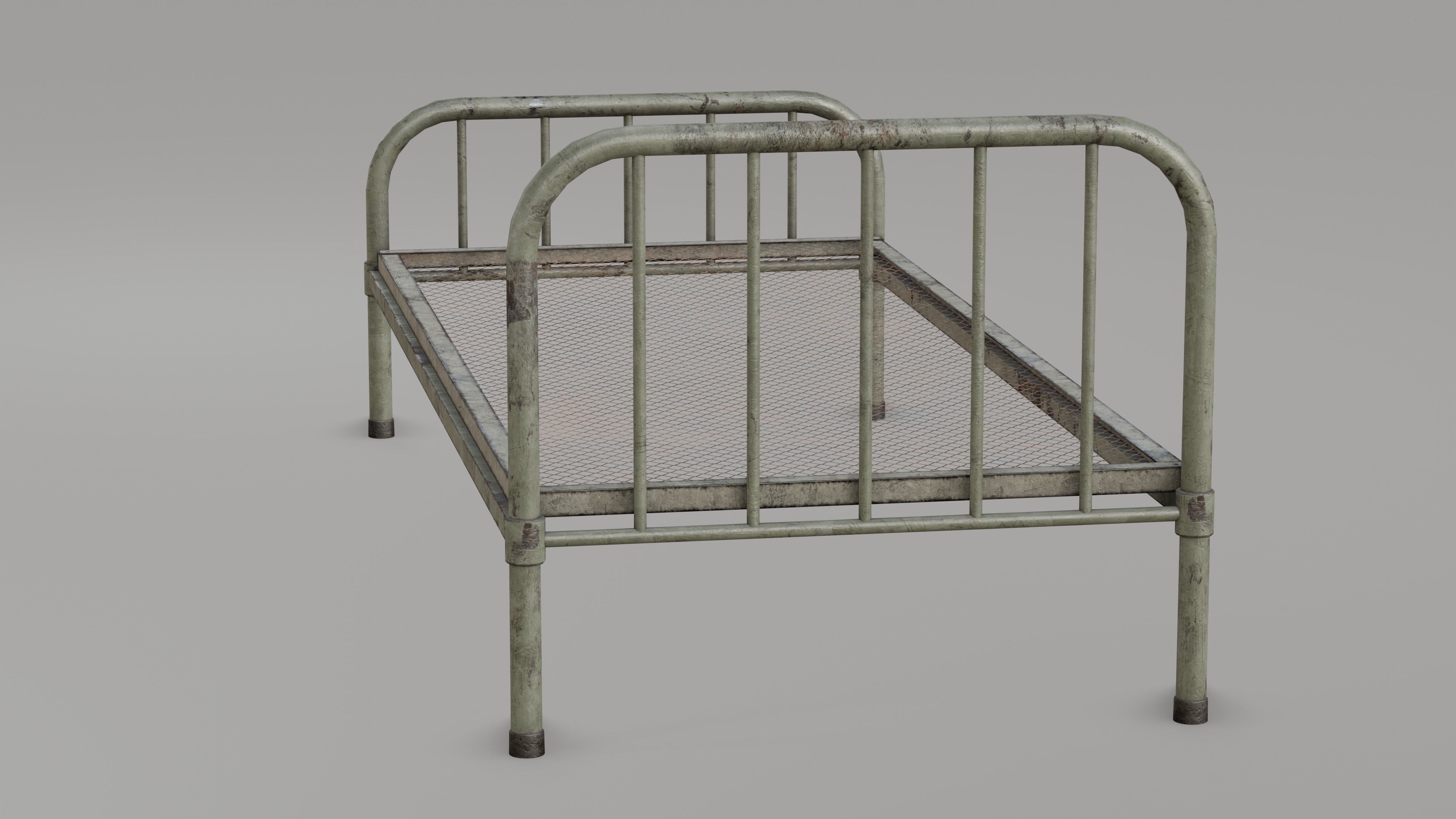 Old Metal Bed Low-poly 3D model_4