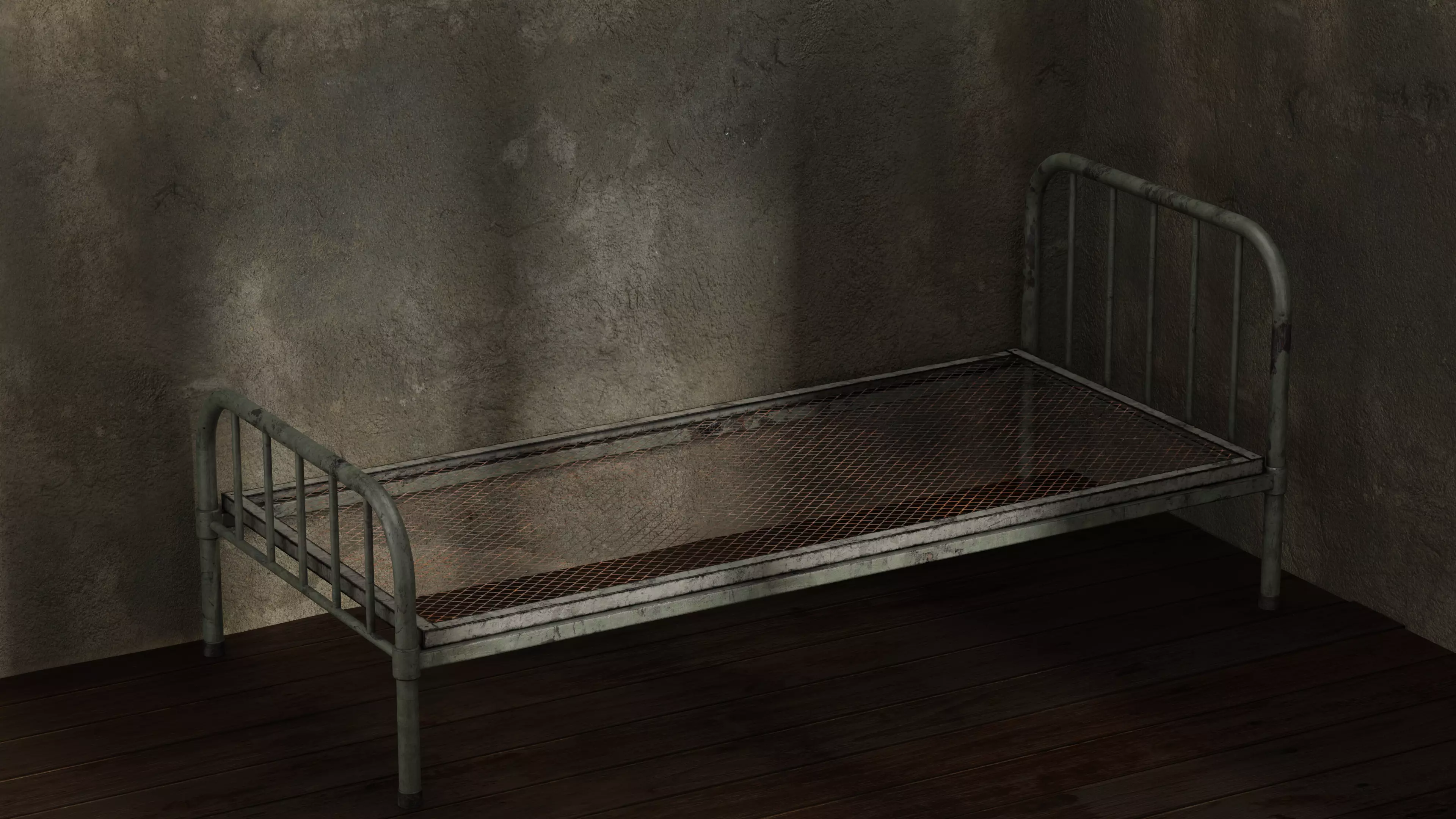 Old Metal Bed Low-poly 3D model_0