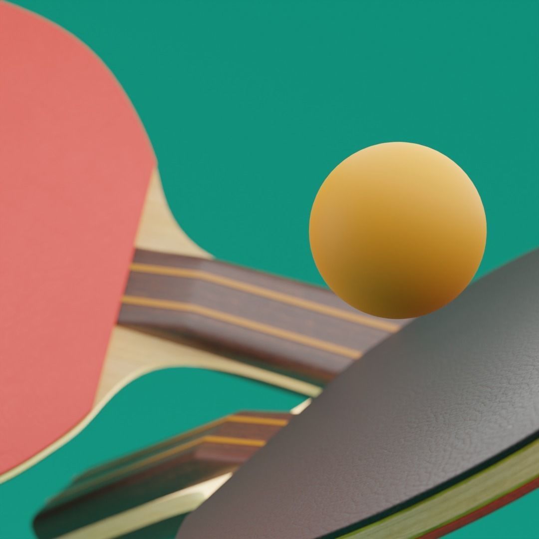Realistic Table Tennis Racket and Ping Pong Ball 3D model_8