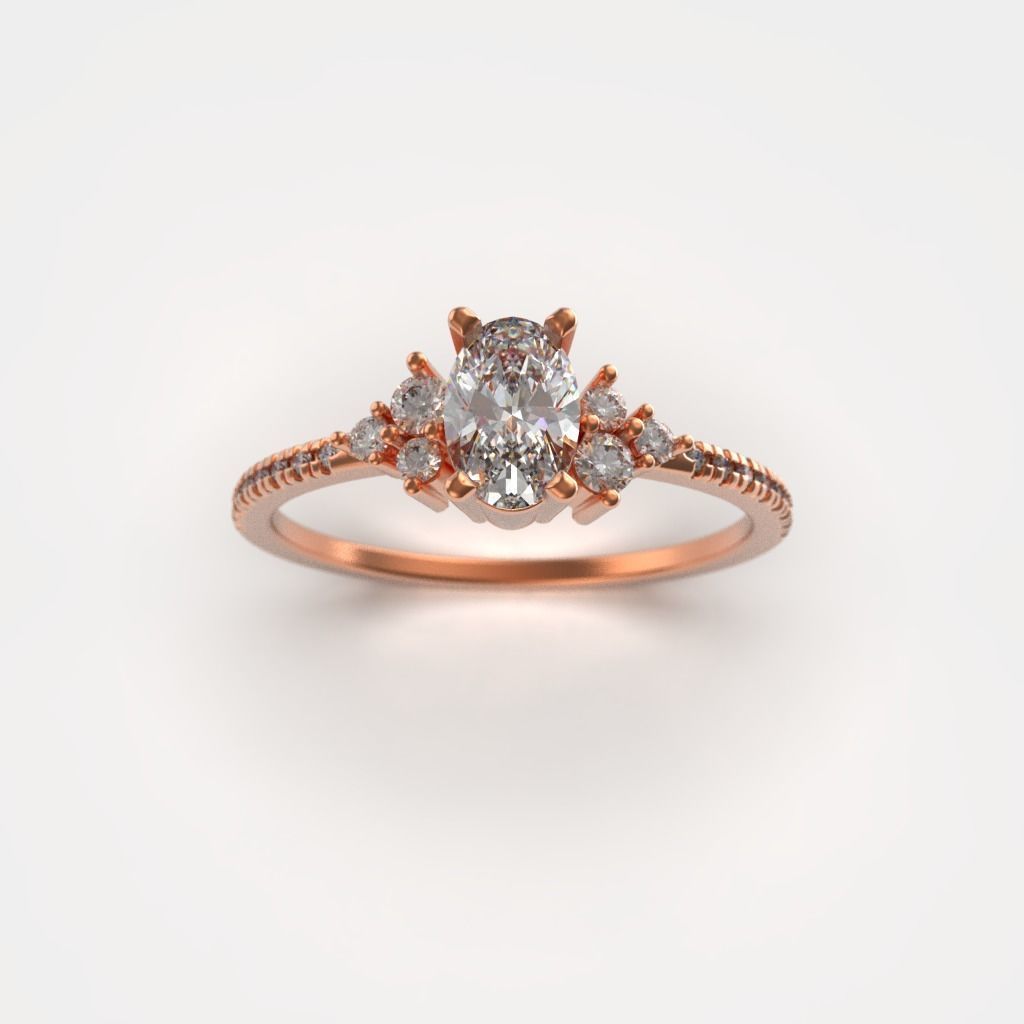 Oval stone engagement ring ready for print 3D print model_10