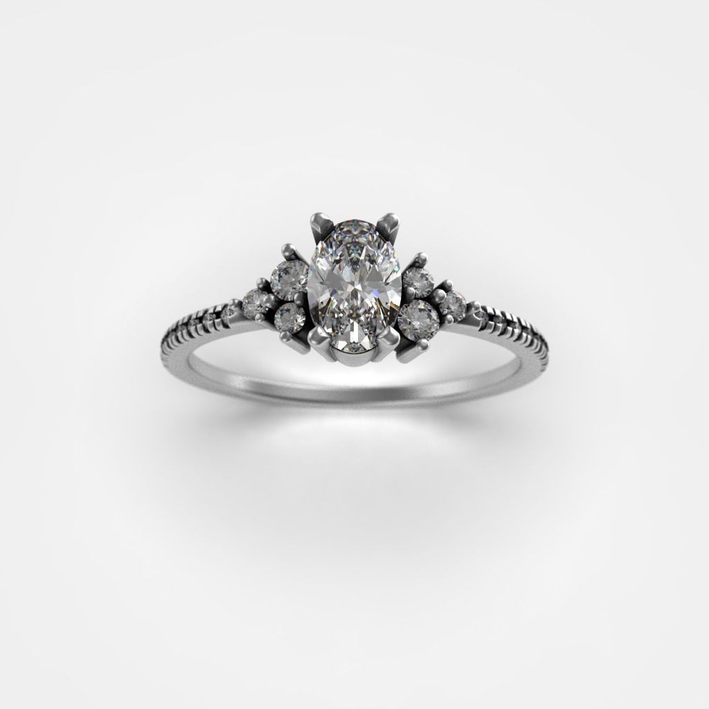 Oval stone engagement ring ready for print 3D print model_7