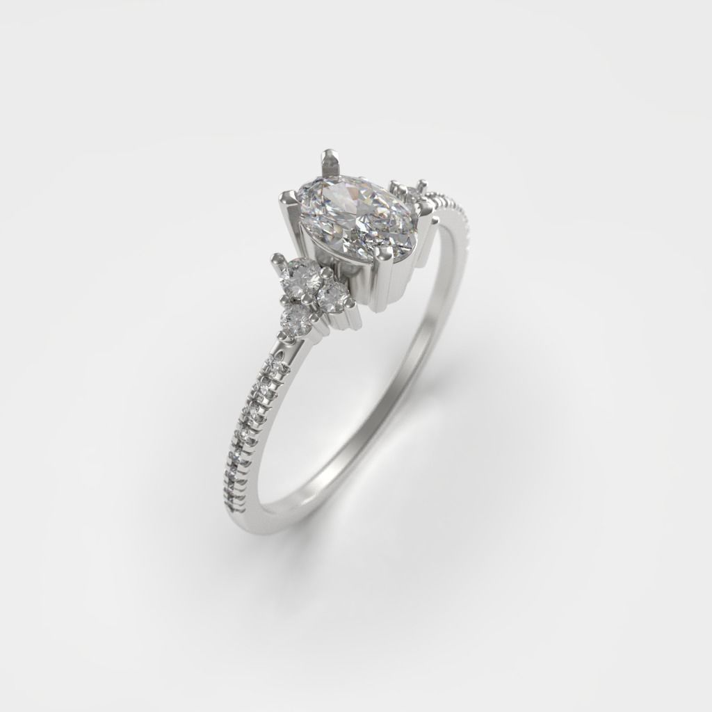 Oval stone engagement ring ready for print 3D print model_9