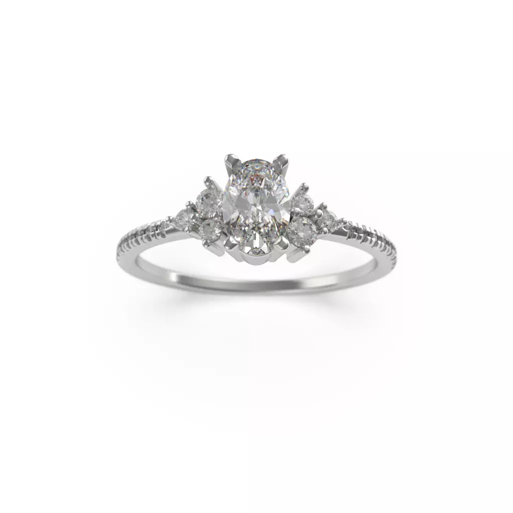 Oval stone engagement ring ready for print 3D print model_0
