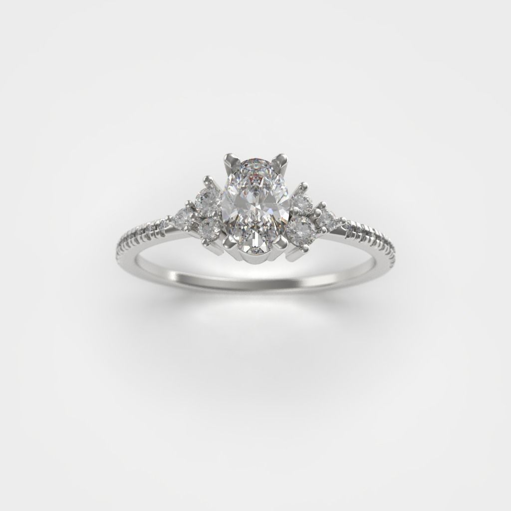Oval stone engagement ring ready for print 3D print model_20