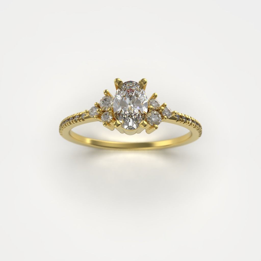 Oval stone engagement ring ready for print 3D print model_21