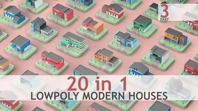 Low Poly Modern House Pack - 20 Houses 03