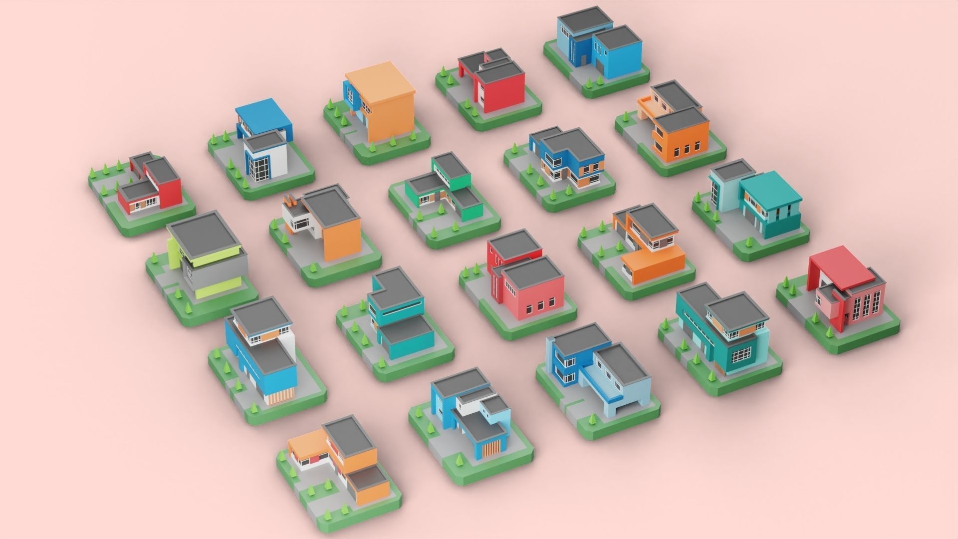 Low Poly Modern House Pack - 20 Houses 04 Low-poly 3D model_2