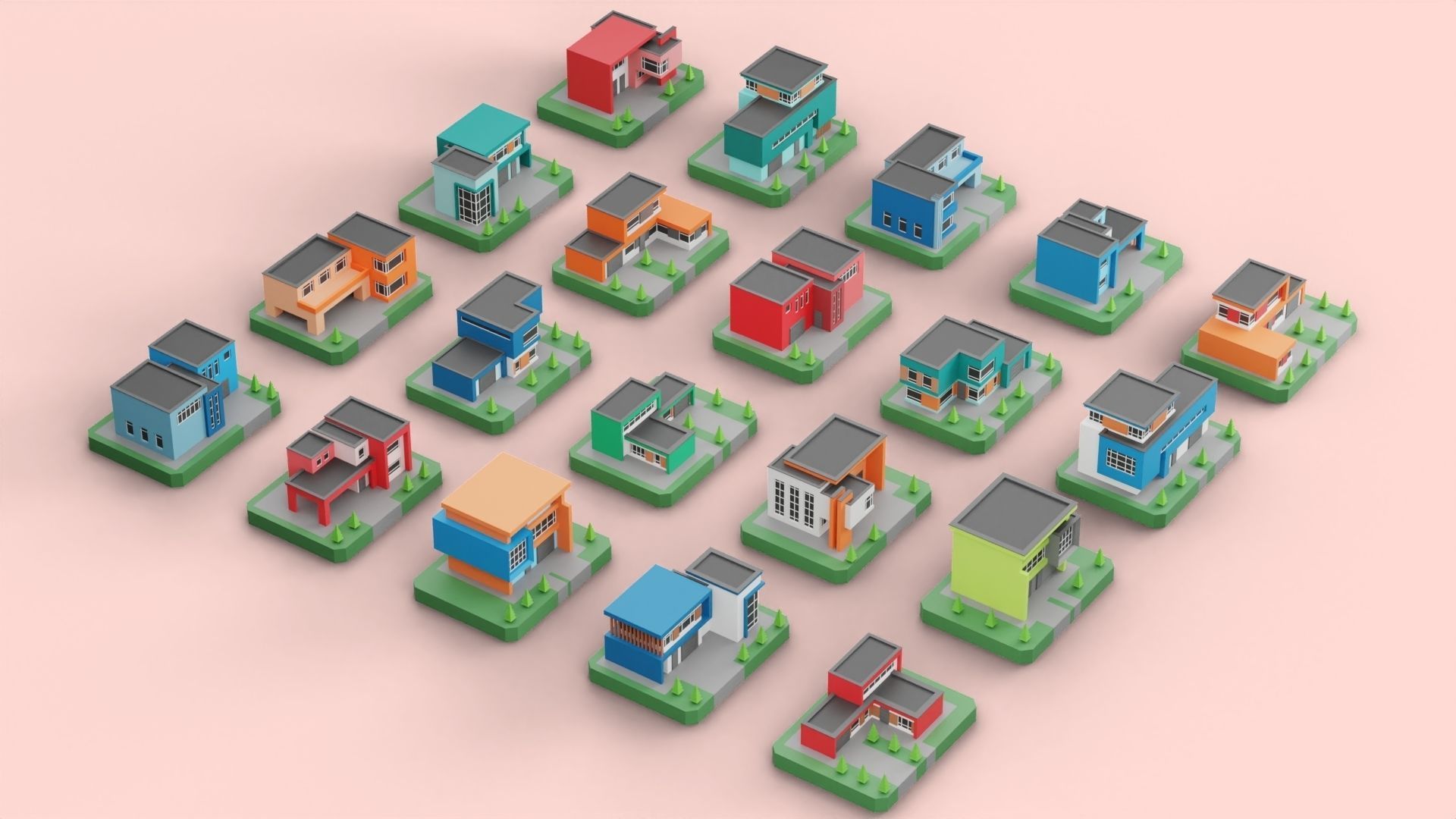 Low Poly Modern House Pack - 20 Houses 04 Low-poly 3D model_1