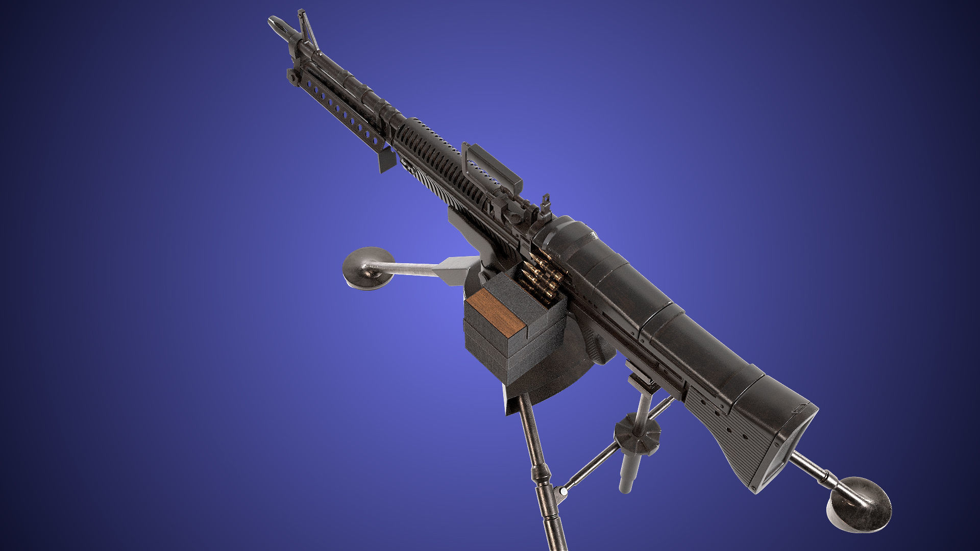 M60 Machine Gun04 PBR Unity UE Arnold V-Ray Textures Included Low-poly 3D model_26
