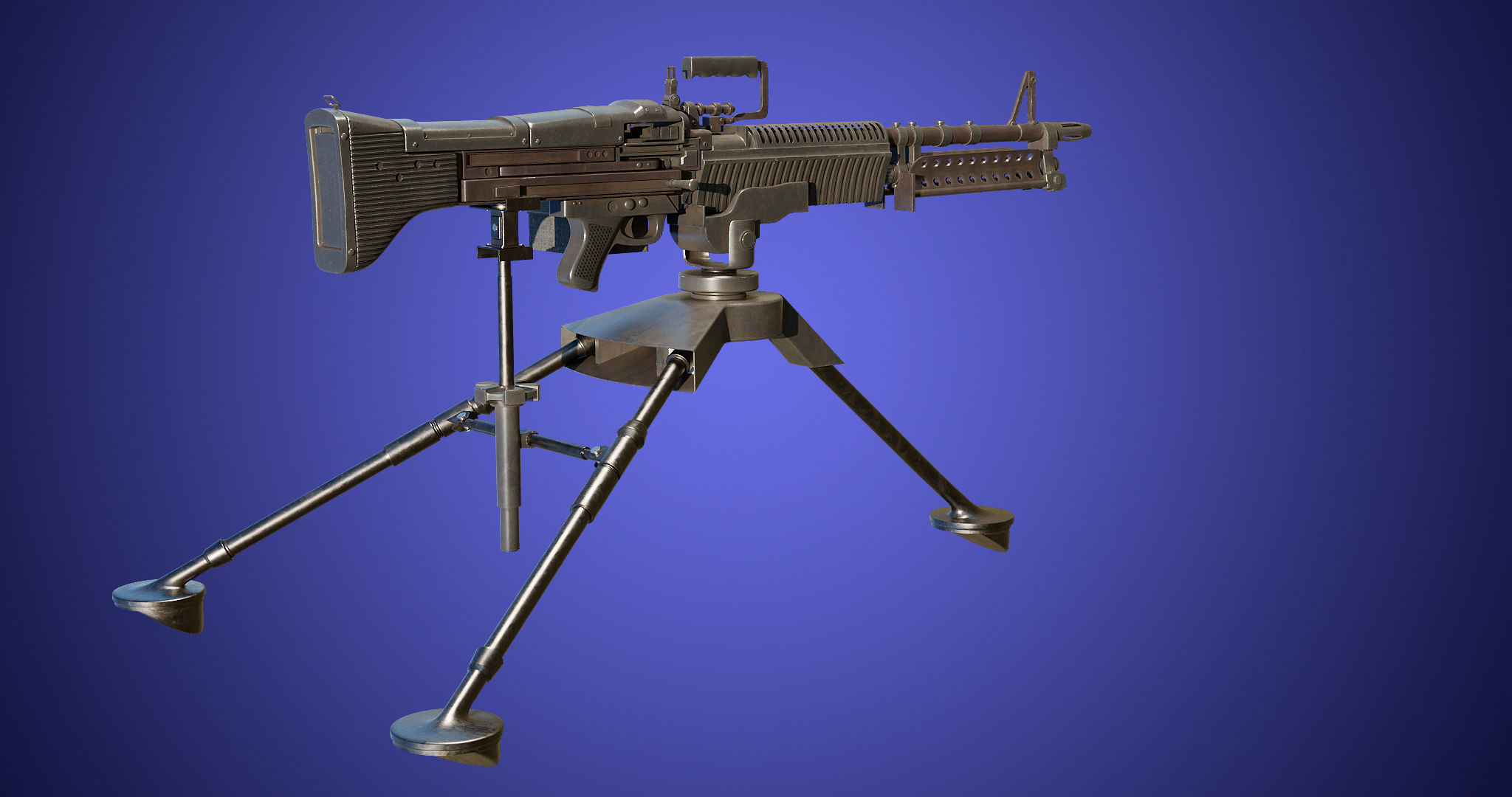 M60 Machine Gun04 PBR Unity UE Arnold V-Ray Textures Included Low-poly 3D model_2