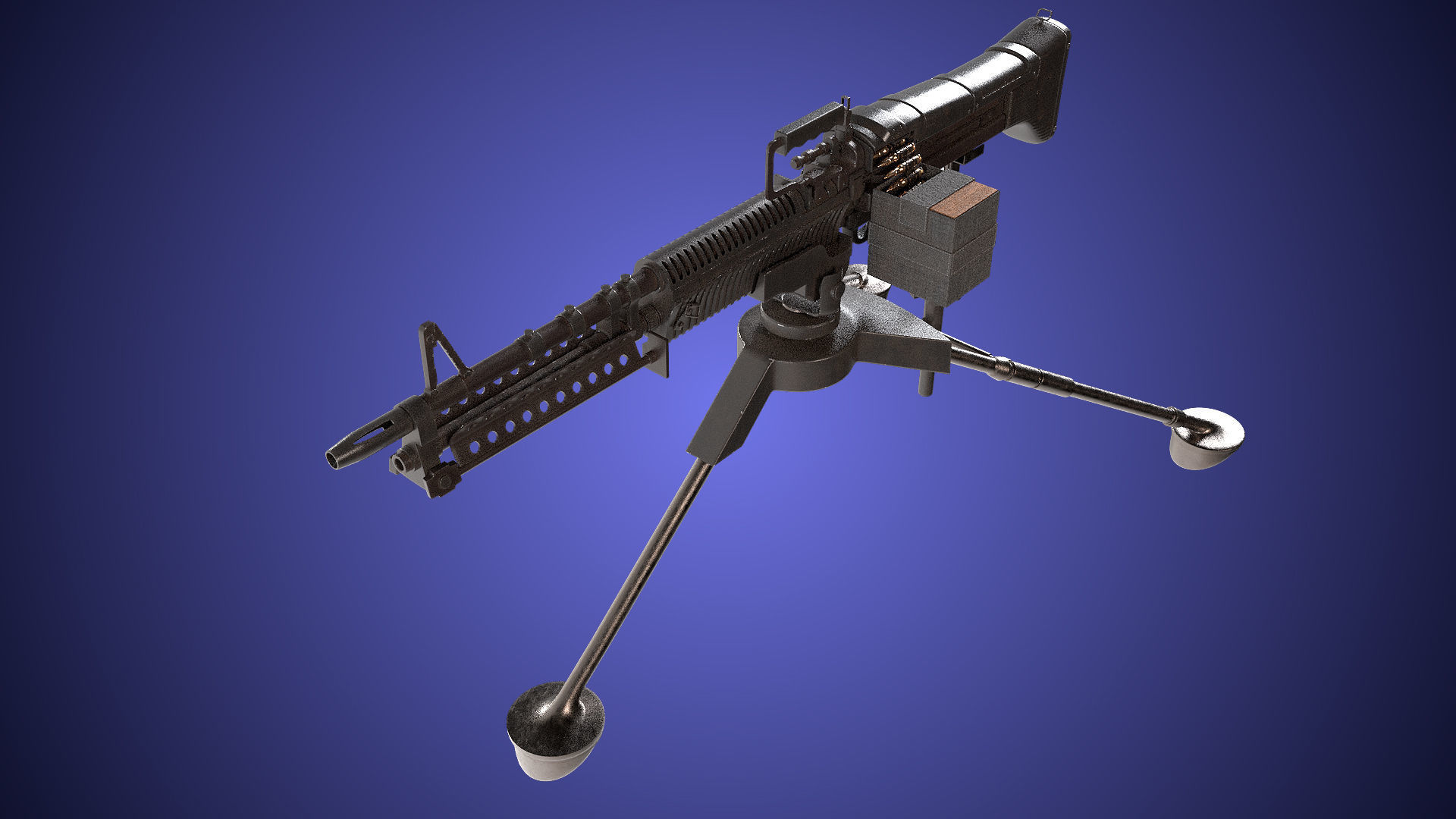 M60 Machine Gun04 PBR Unity UE Arnold V-Ray Textures Included Low-poly 3D model_14
