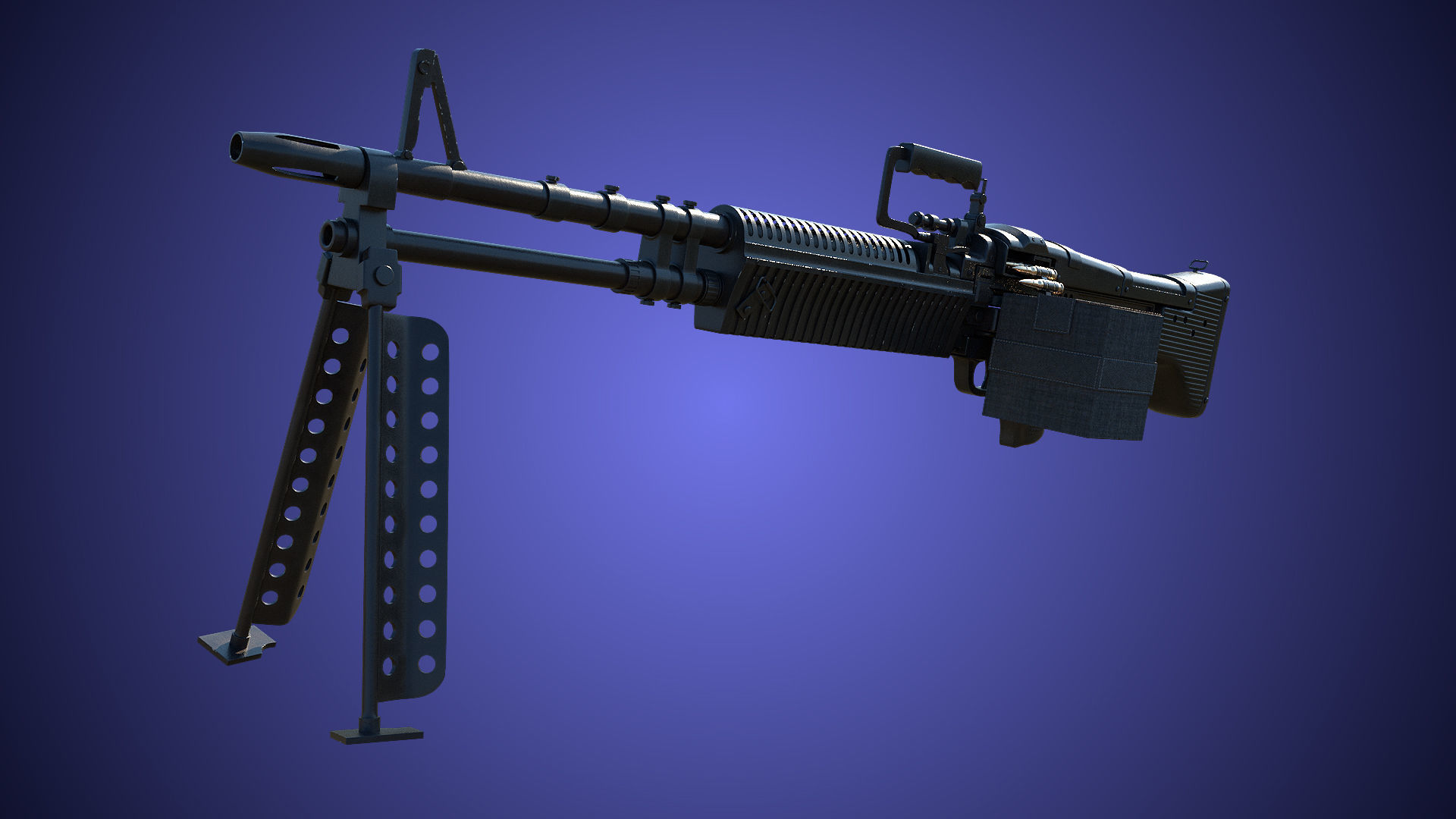 M60 Machine Gun04 PBR Unity UE Arnold V-Ray Textures Included Low-poly 3D model_10