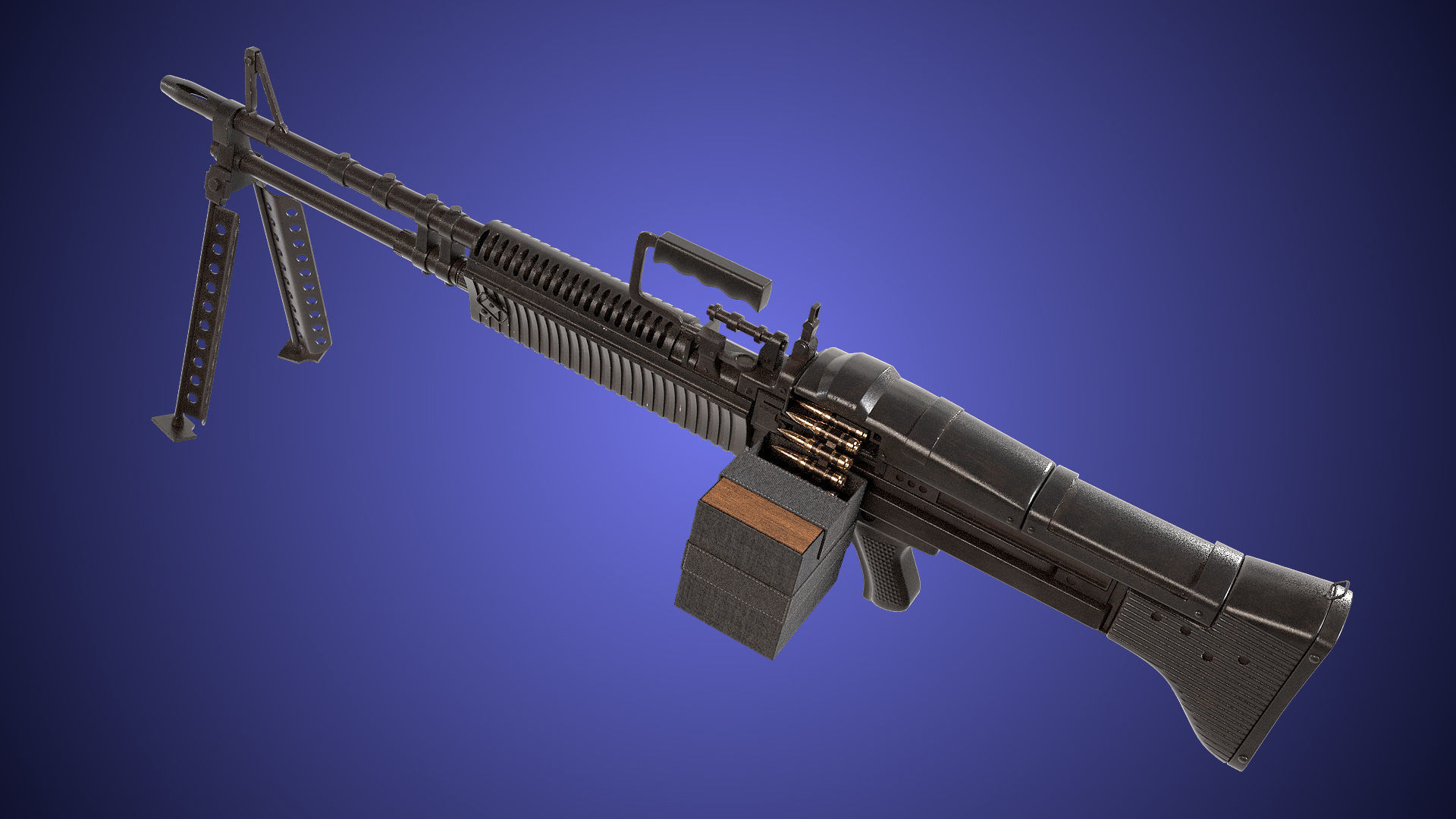M60 Machine Gun04 PBR Unity UE Arnold V-Ray Textures Included Low-poly 3D model_24