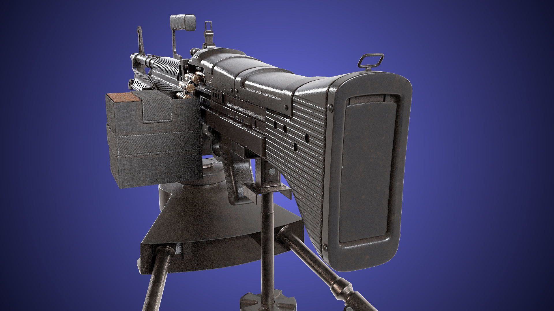 M60 Machine Gun04 PBR Unity UE Arnold V-Ray Textures Included Low-poly 3D model_16