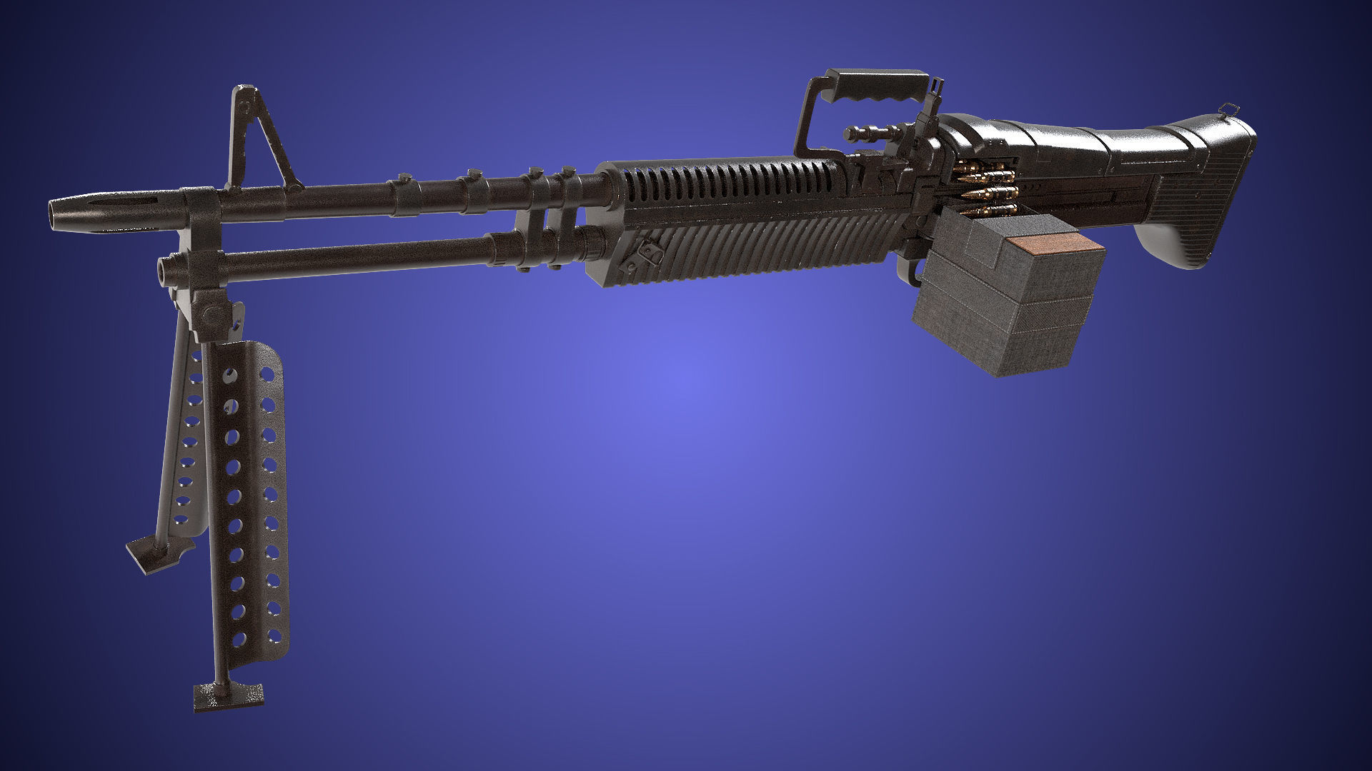 M60 Machine Gun04 PBR Unity UE Arnold V-Ray Textures Included Low-poly 3D model_31