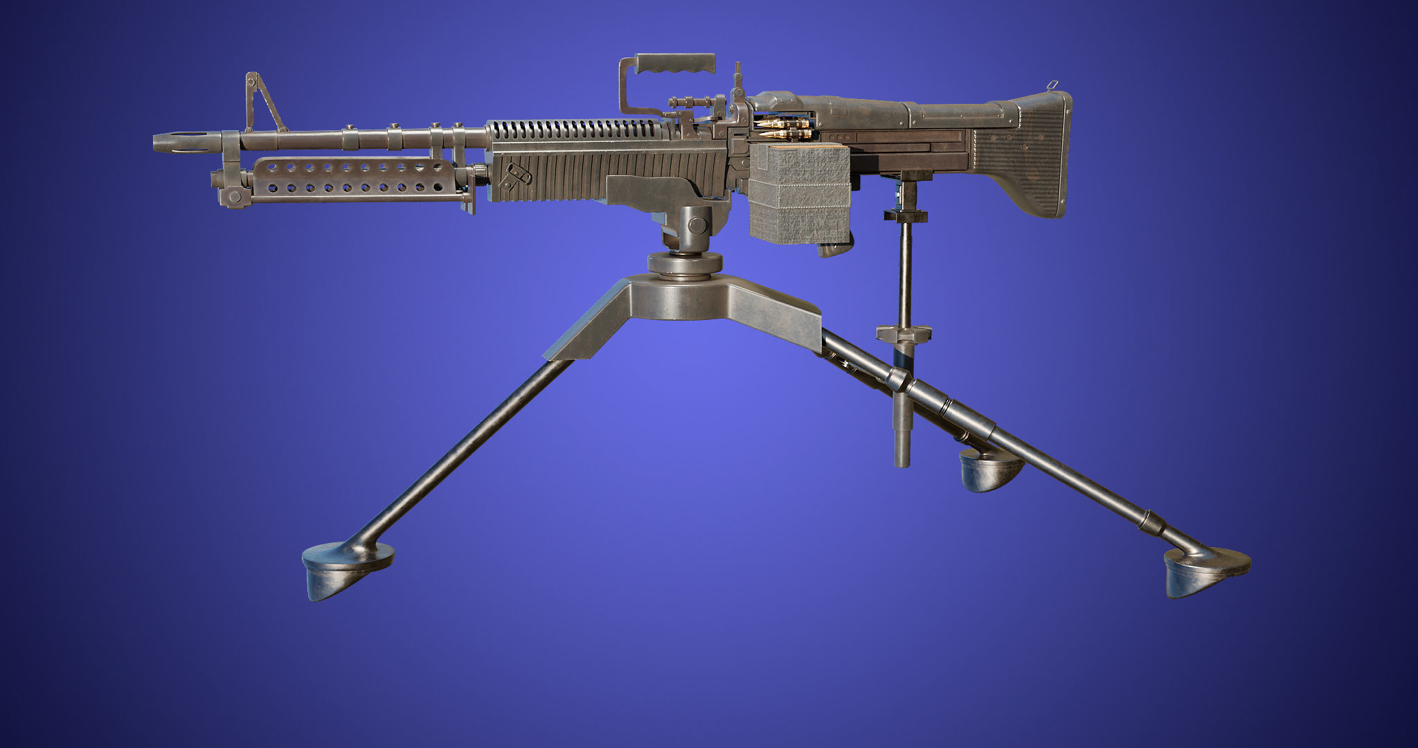 M60 Machine Gun04 PBR Unity UE Arnold V-Ray Textures Included Low-poly 3D model_1