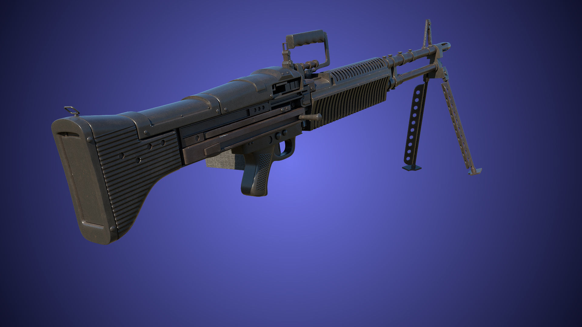 M60 Machine Gun04 PBR Unity UE Arnold V-Ray Textures Included Low-poly 3D model_9