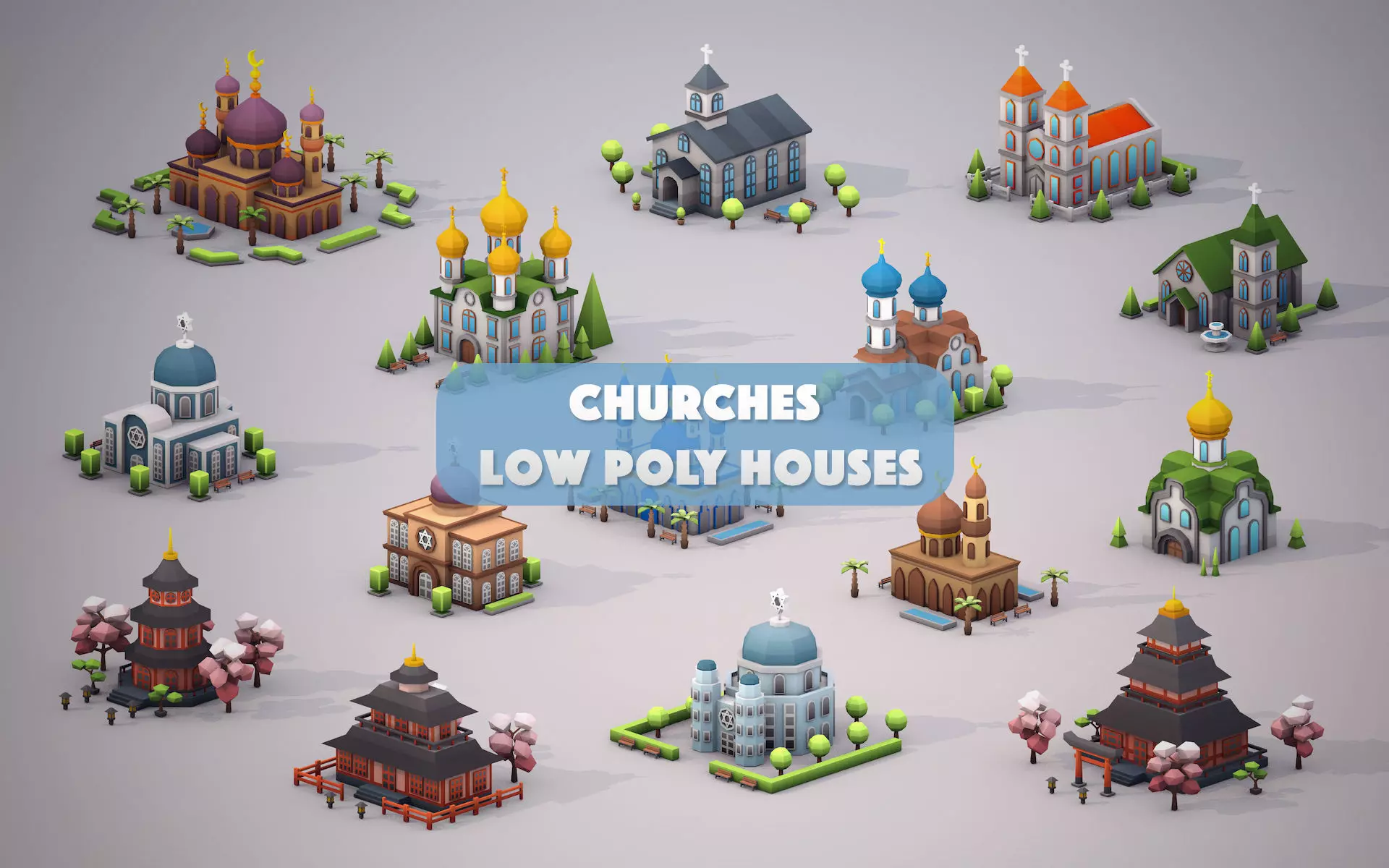 Churches Low Poly Houses Low-poly 3D model_0