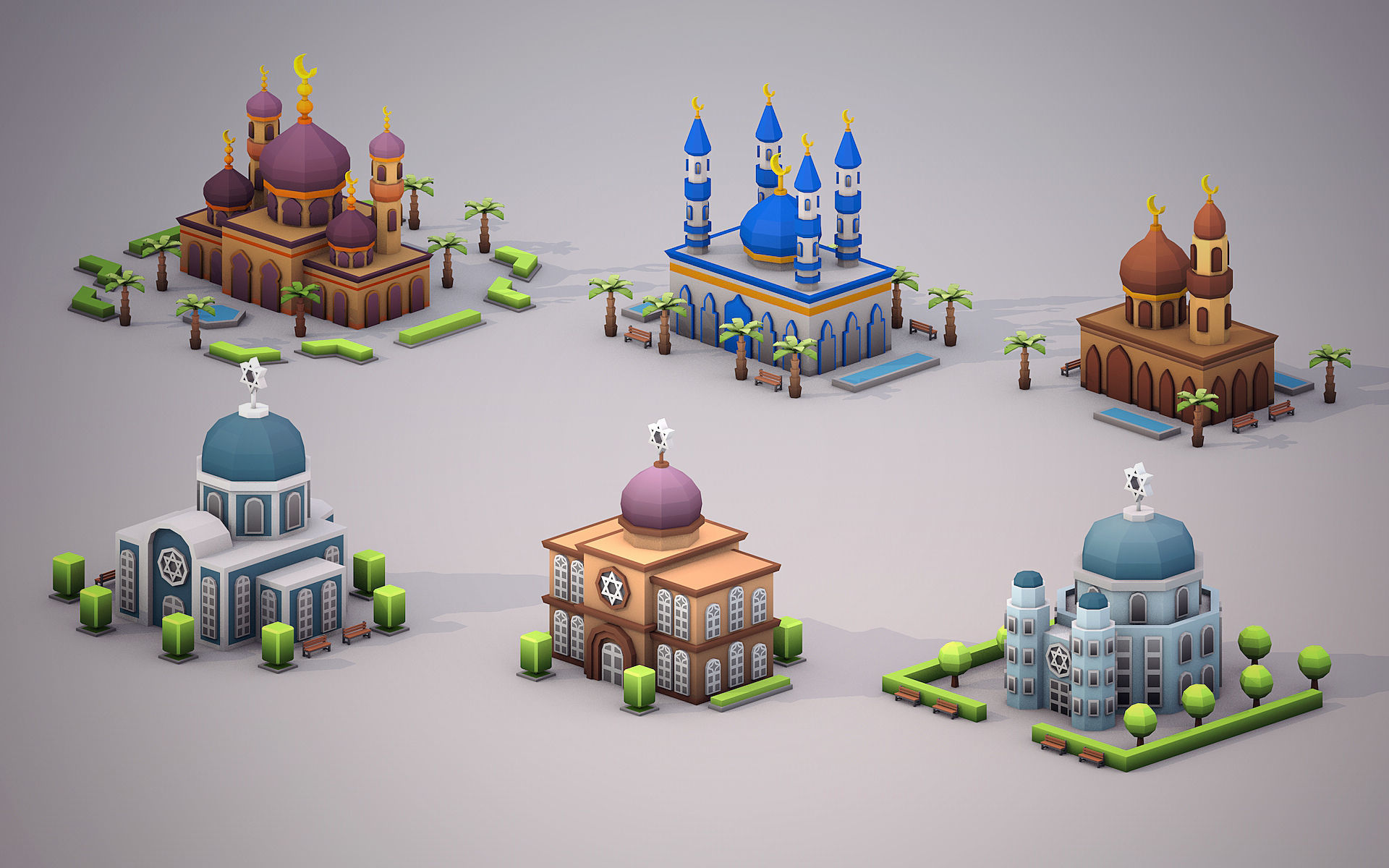 Churches Low Poly Houses Low-poly 3D model_3