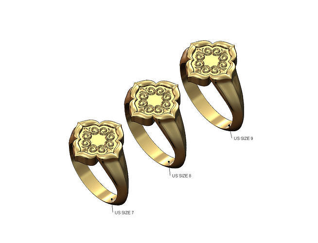 Floral scroll window signet ring Us sizes 7 8 9 3D print model