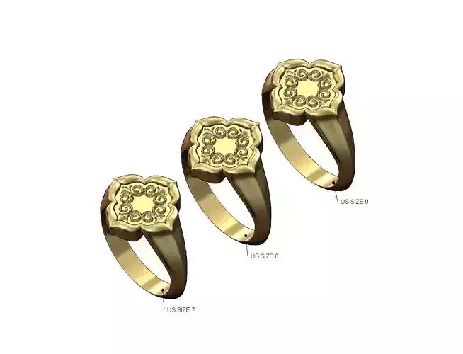 Floral scroll window signet ring Us sizes 7 8 9