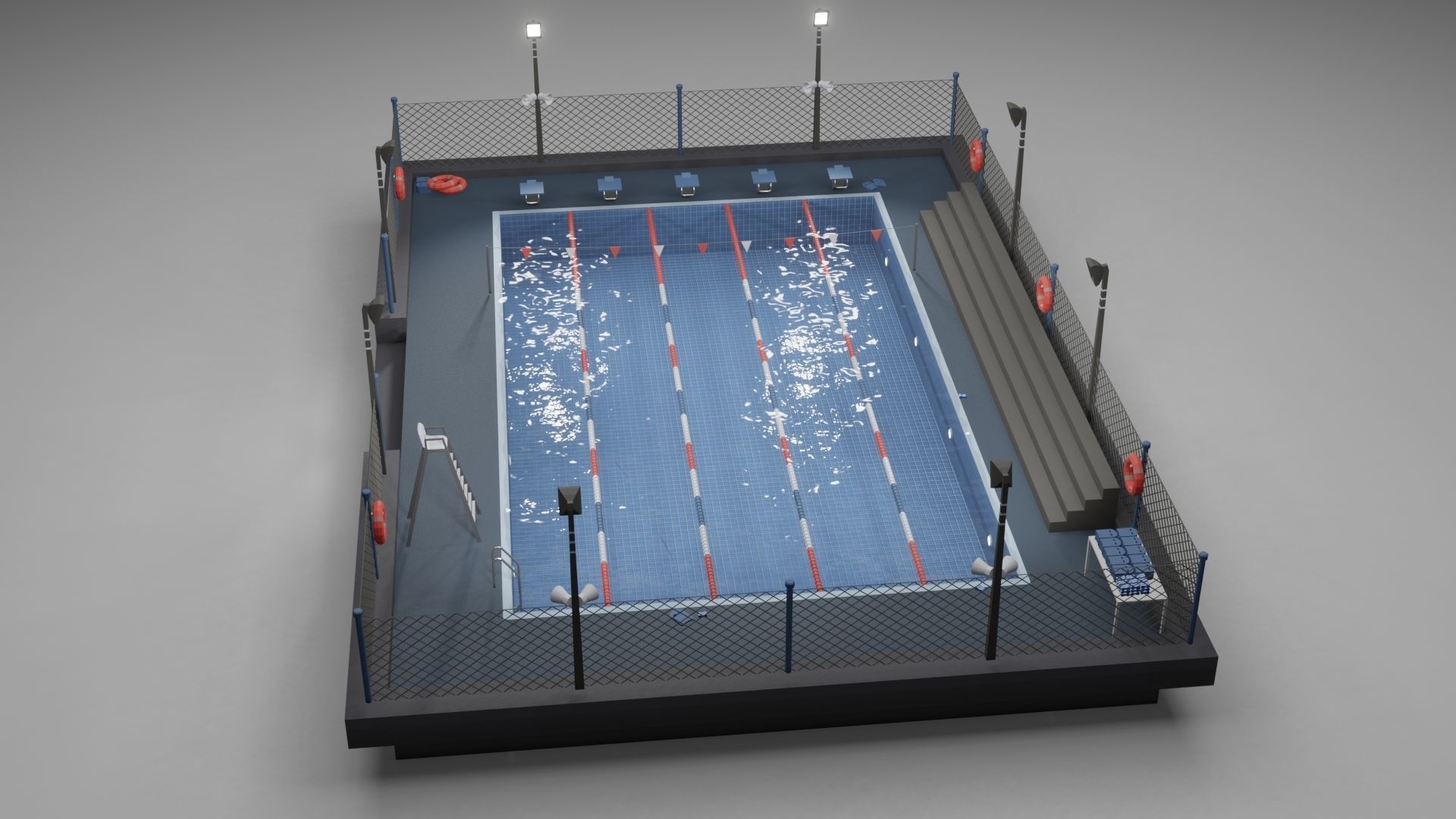 Low Poly Swimming Pool Low-poly 3D model_3