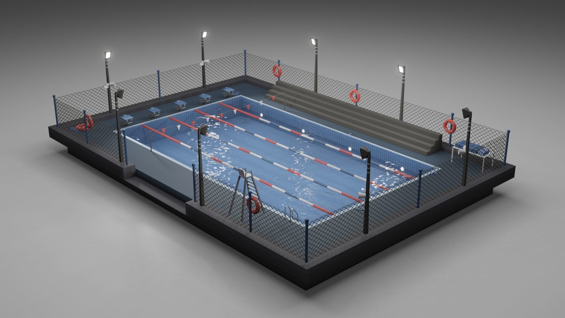 Low Poly Swimming Pool Low-poly 3D model_2