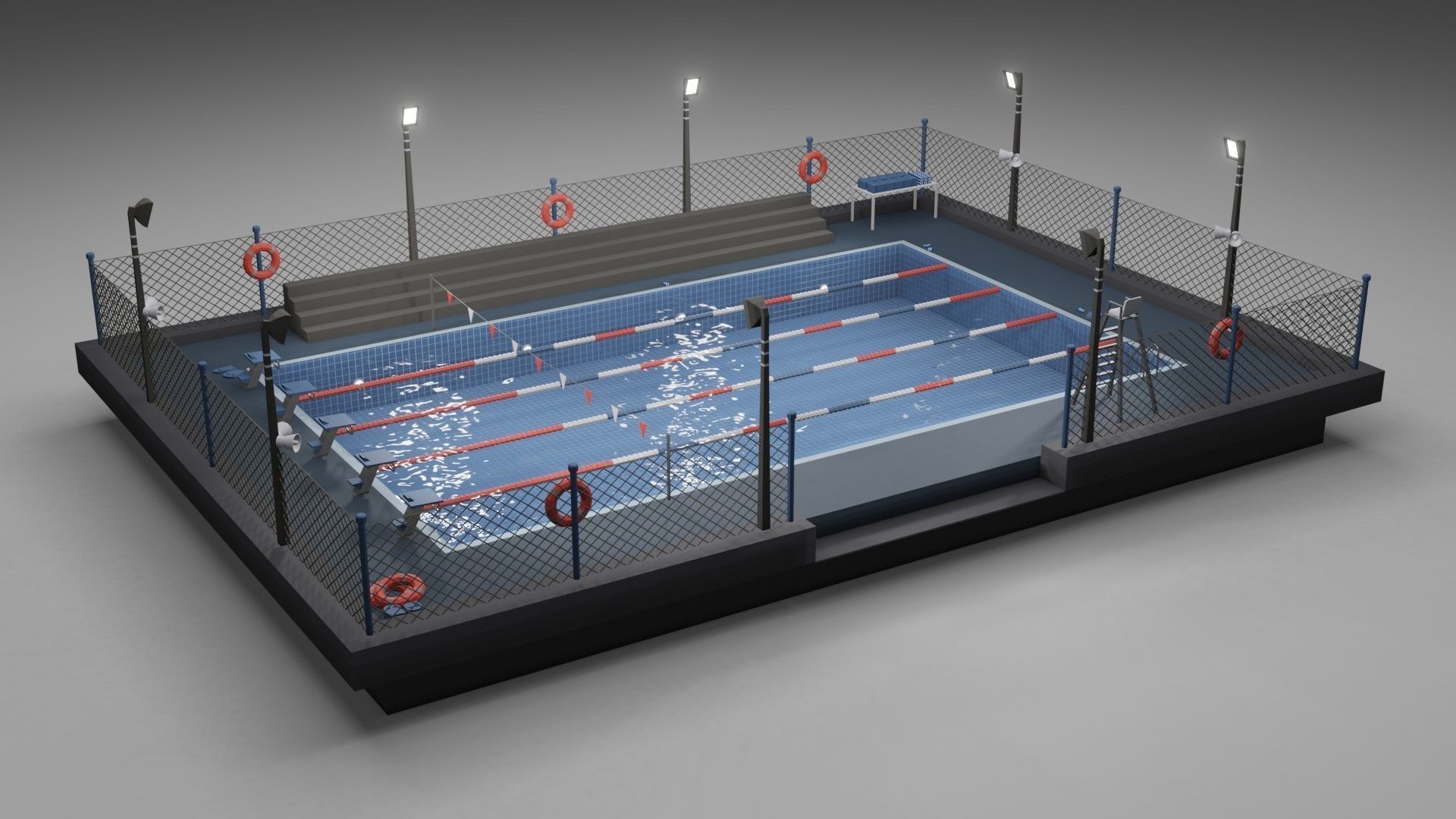 Low Poly Swimming Pool Low-poly 3D model_4