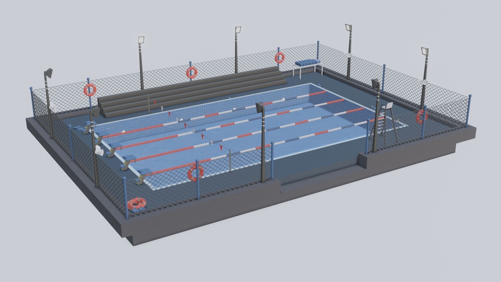 Low Poly Swimming Pool Low-poly 3D model_5