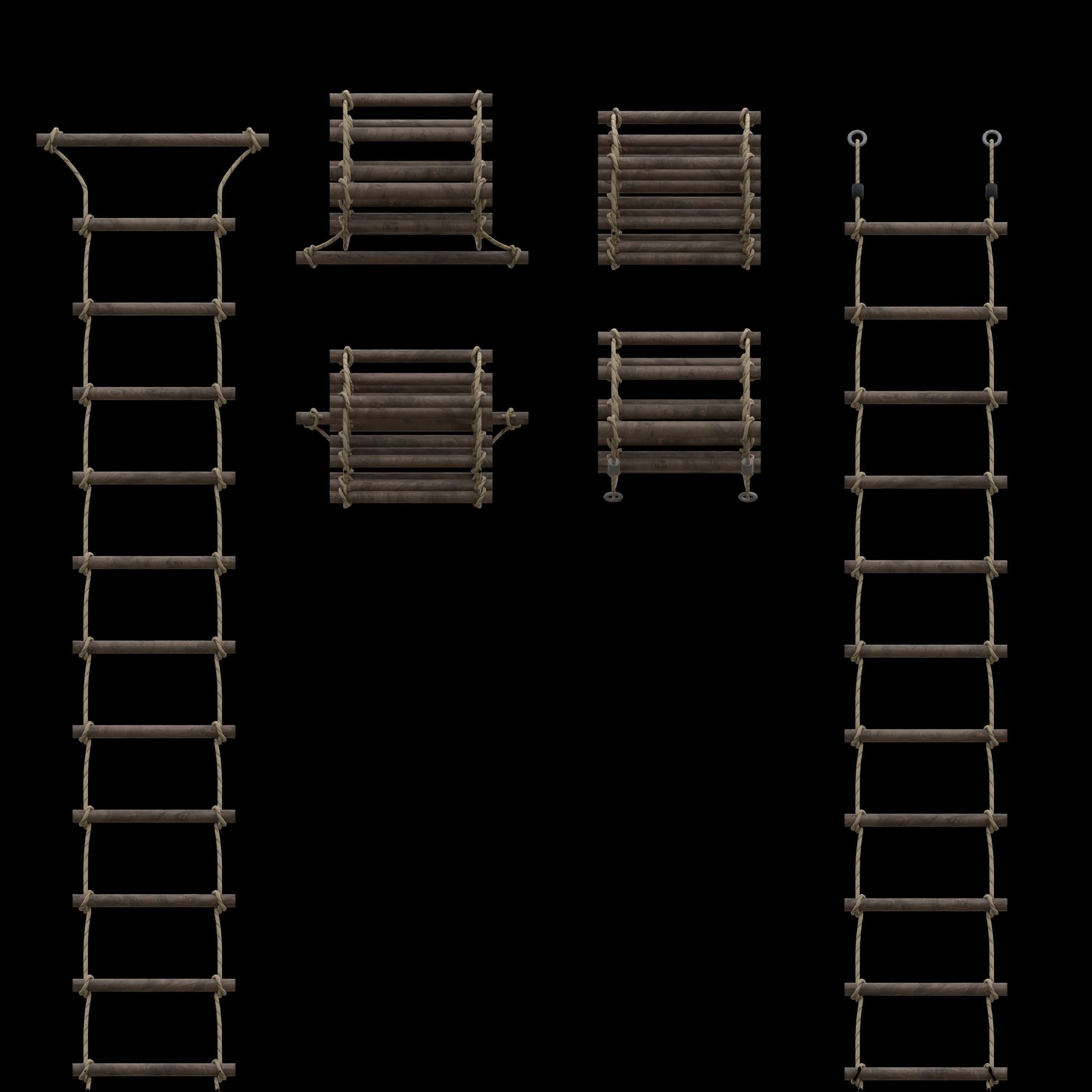 Rope ladder animated Low-poly 3D model_2