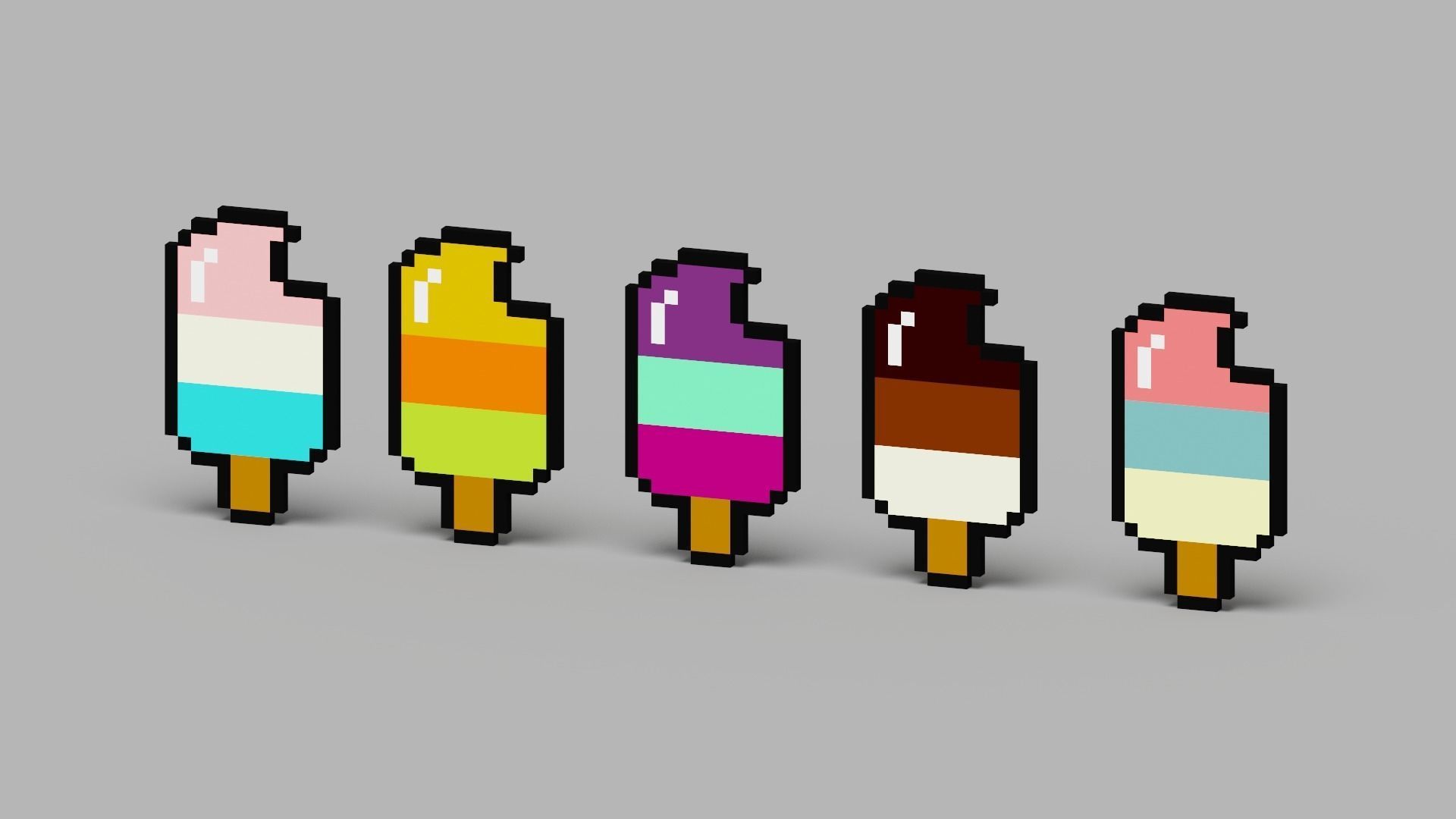 Voxel Ice Cream Pack Low-poly 3D model_5