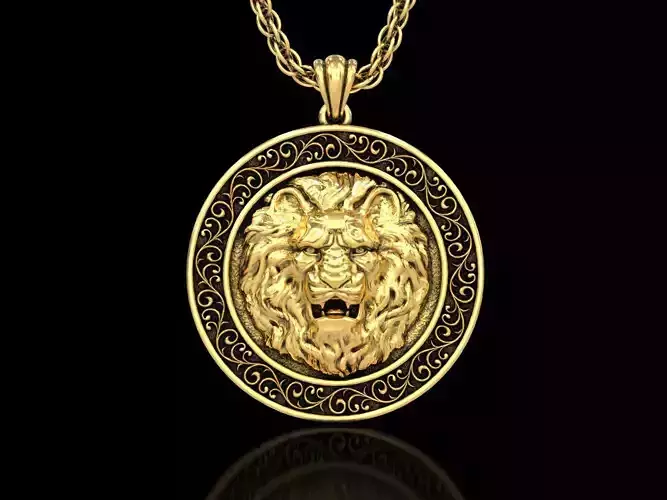 Angry Lion Head2 Medallion Pendant V2