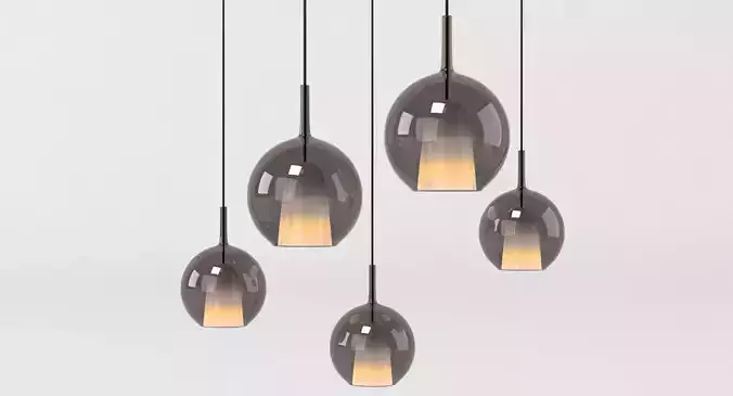 Chandelier 1 pendant light with five balls hanging from it