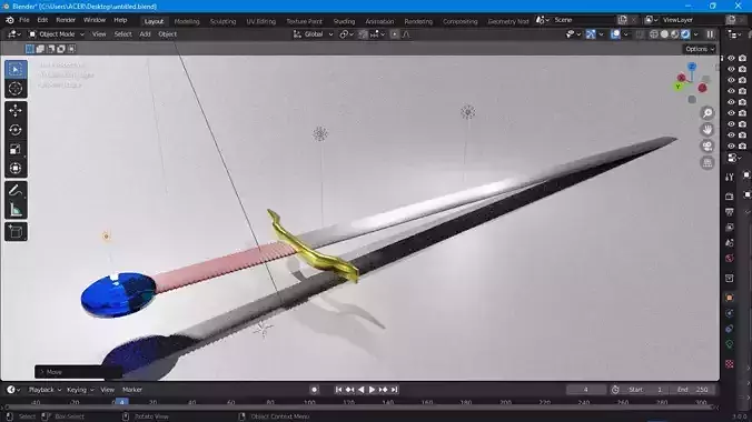 War sword gold and steel the battle-king Low-poly 3D model