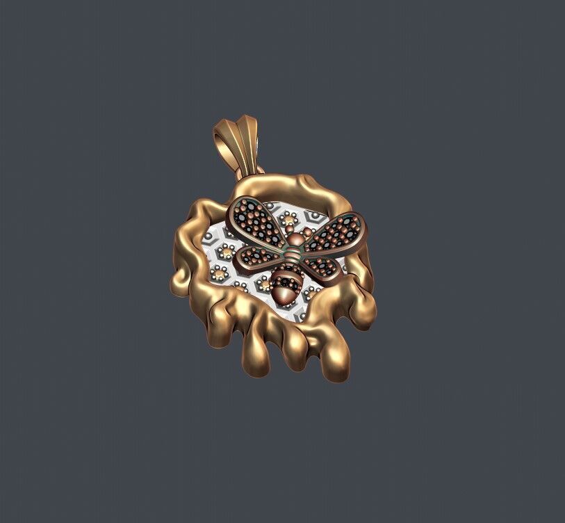 bee honey pendant 3D print model_7