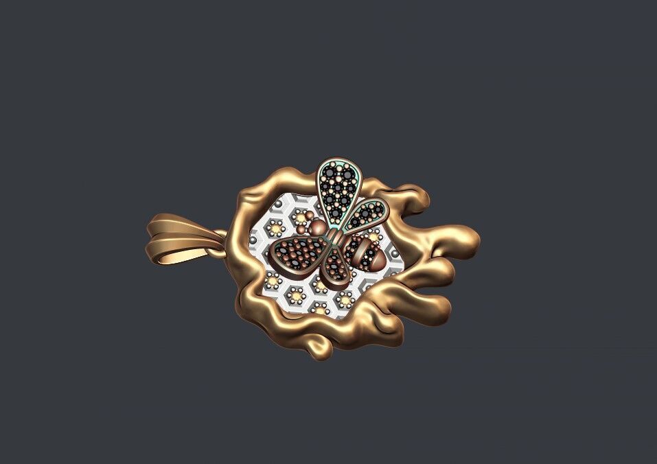 bee honey pendant 3D print model_6