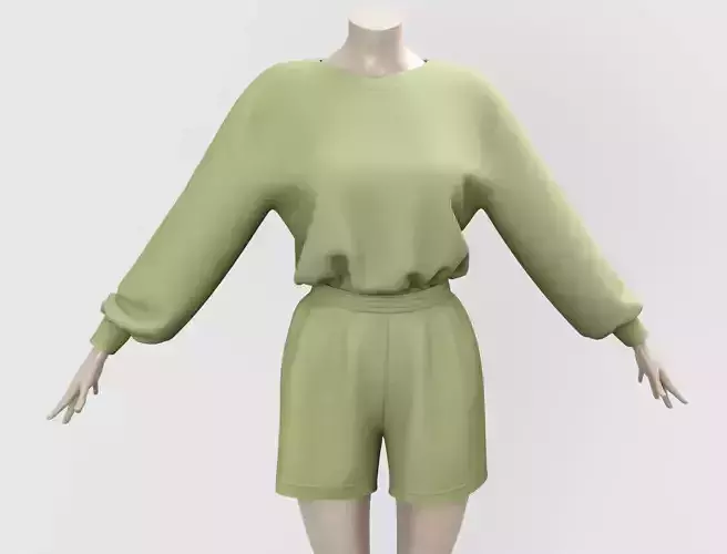Outfit Sweatshirt and Shorts Green - Monochromatic Color
