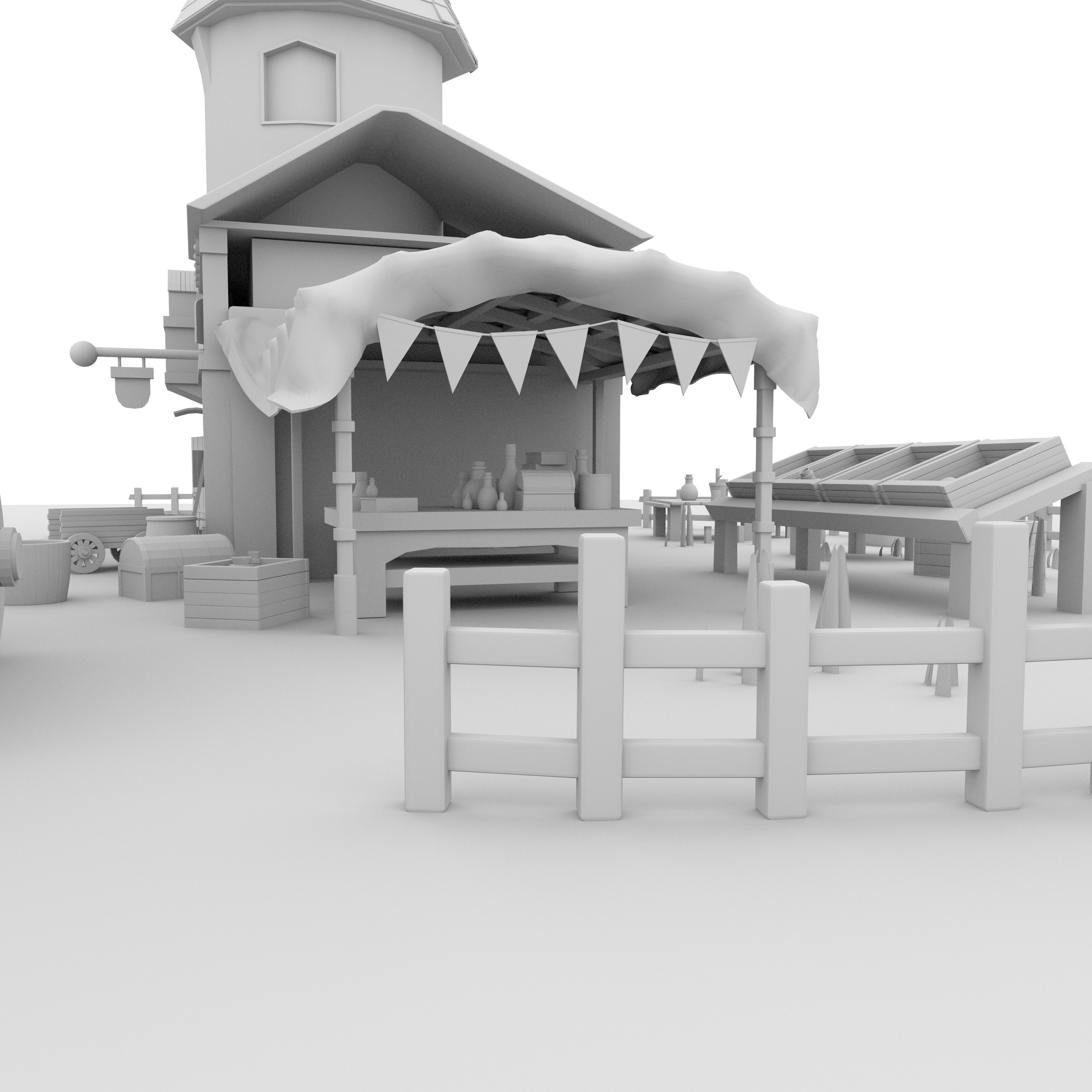 Enviroment 3D Model village with wooden fence 3D model_1