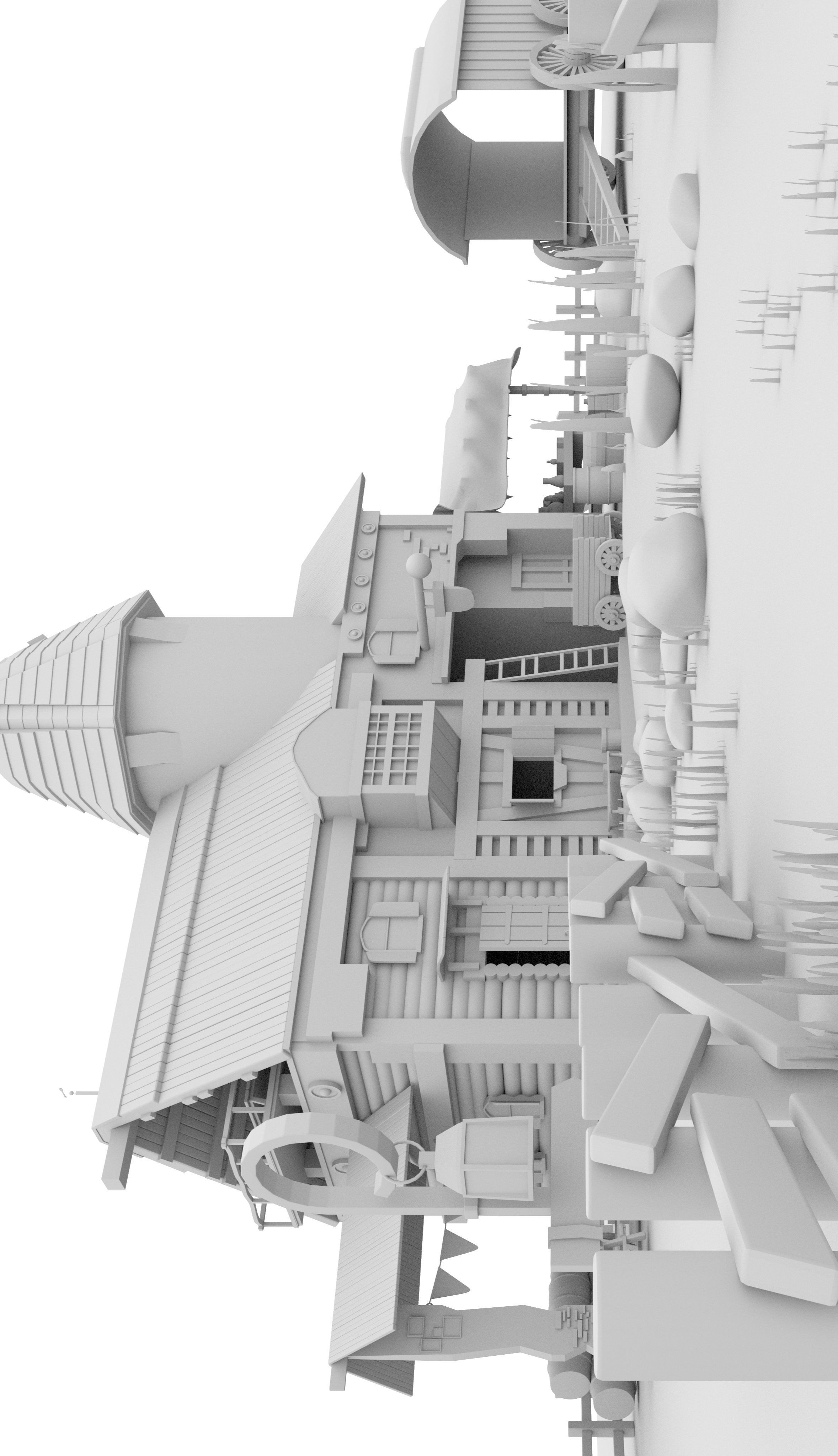 Enviroment 3D Model village with wooden fence 3D model_4