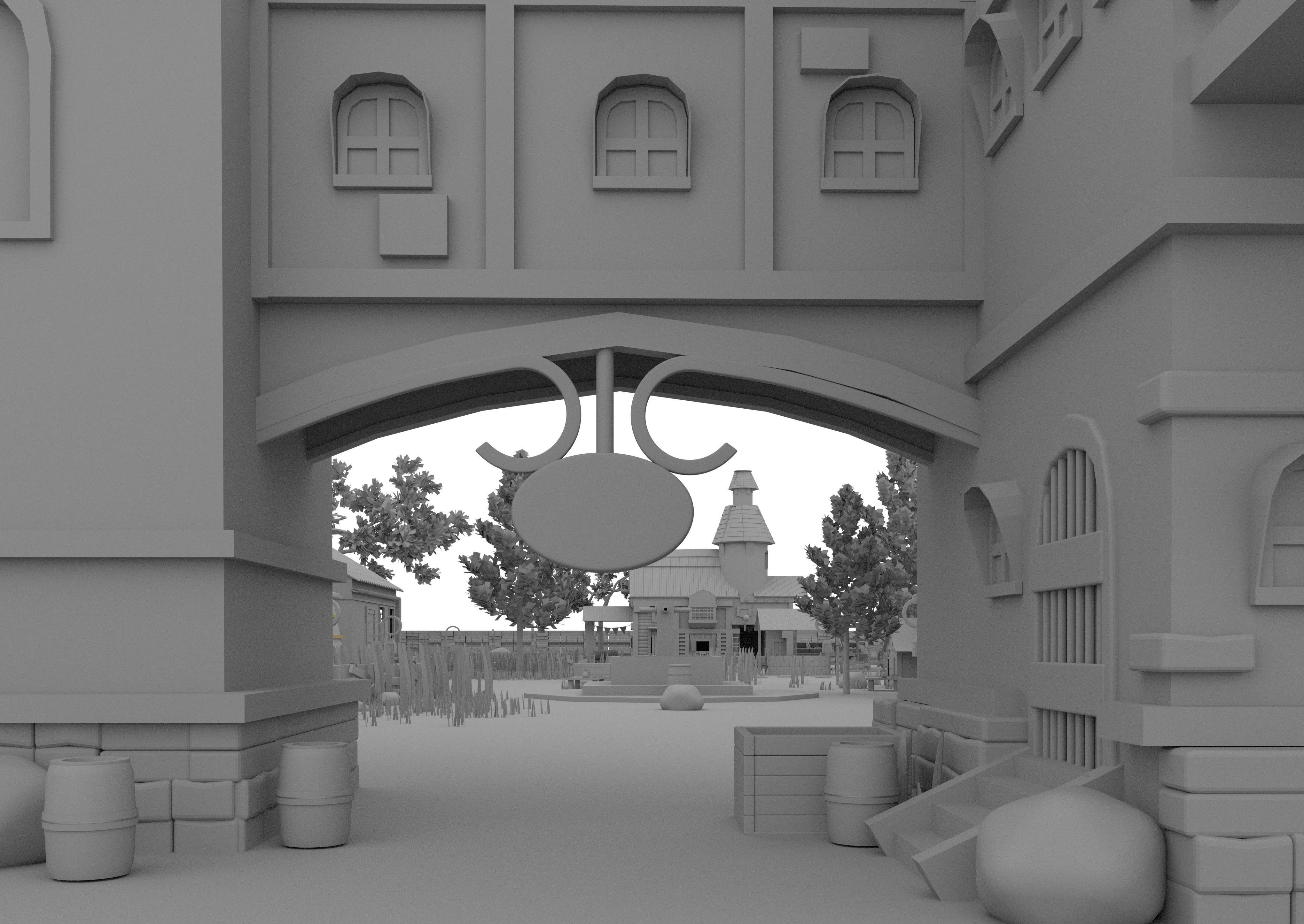 Enviroment 3D Model village with wooden fence 3D model_6