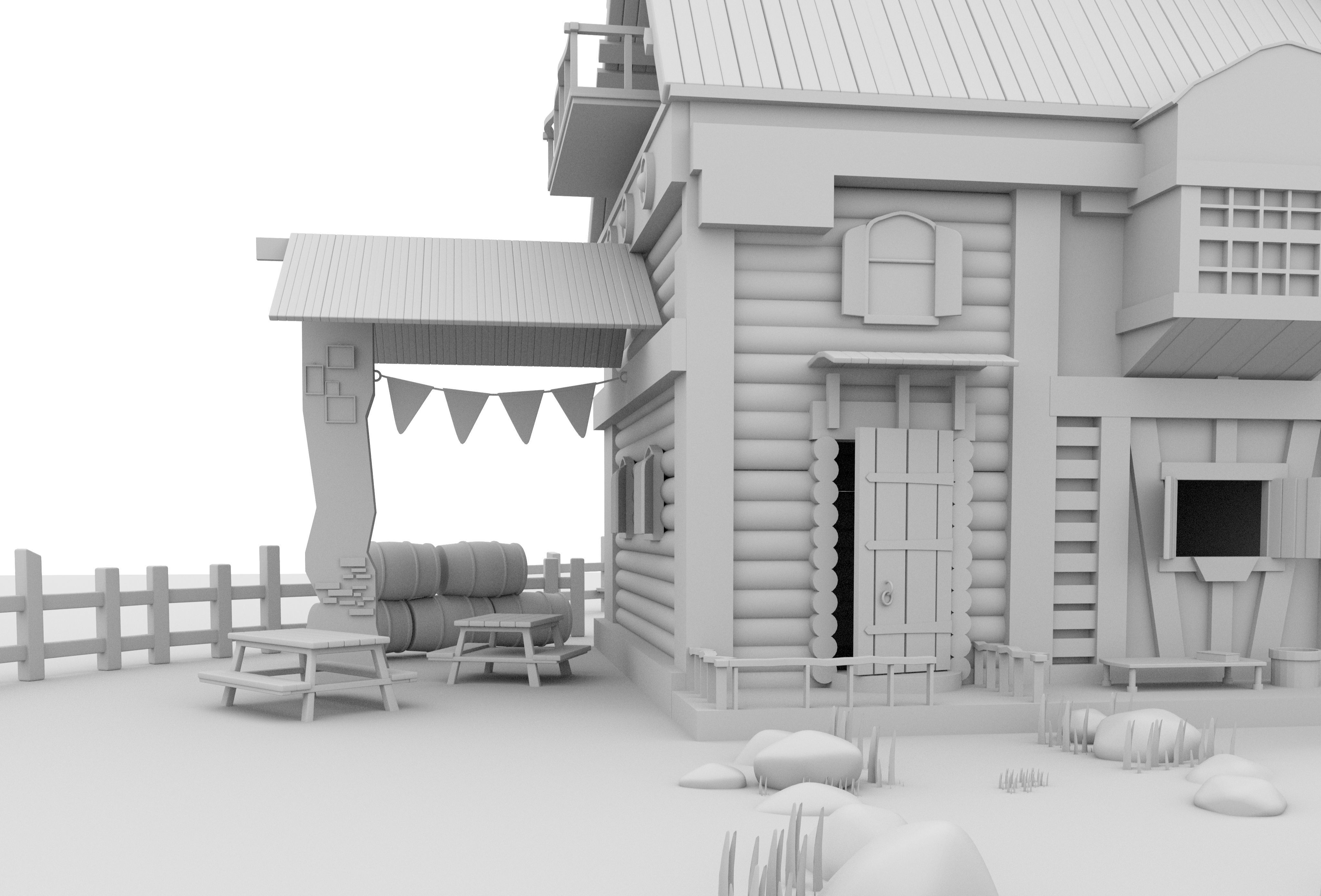 Enviroment 3D Model village with wooden fence 3D model_3