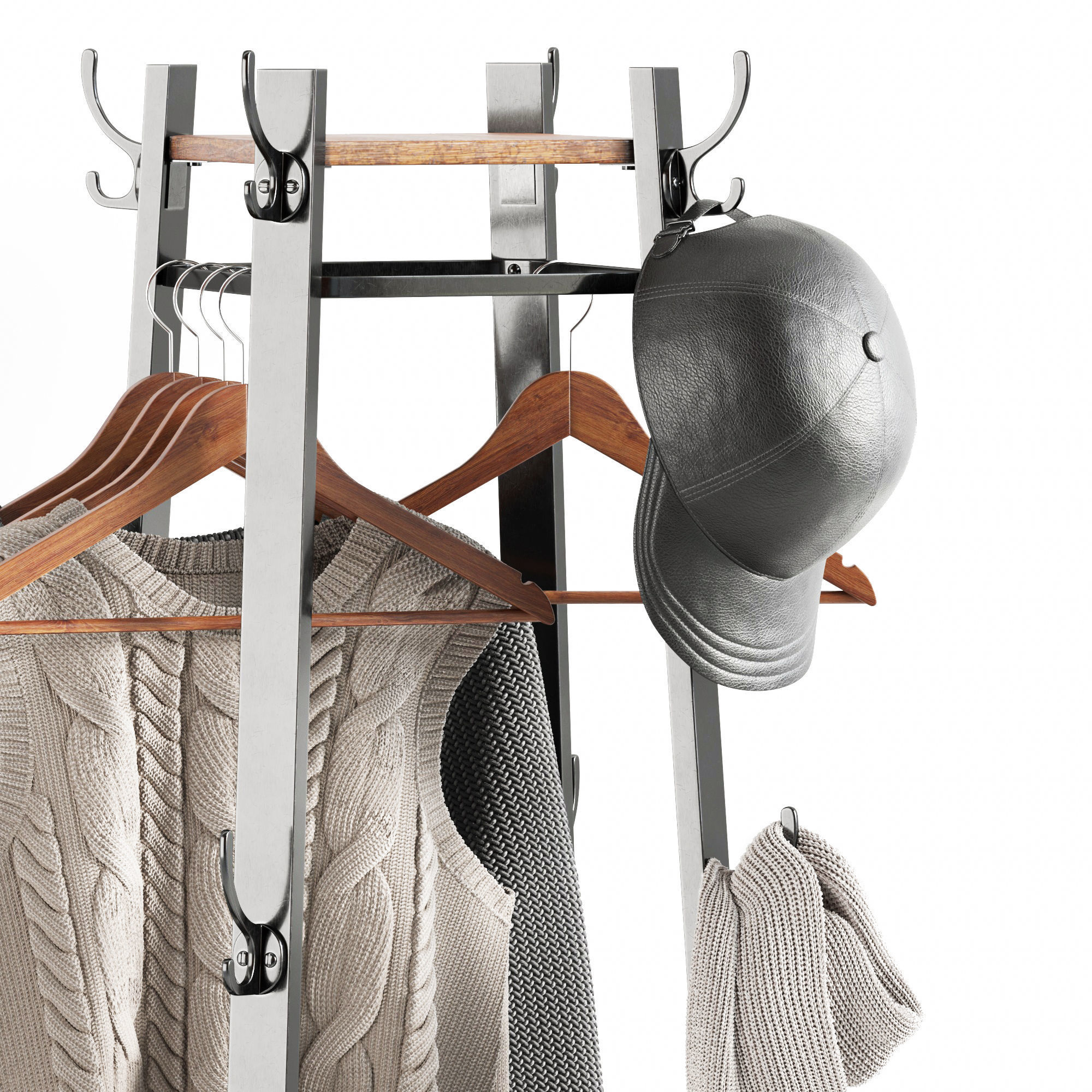 Hallway basket with shoes and plant 3D model_2