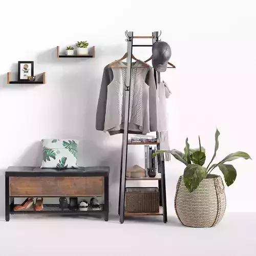 Hallway basket with shoes and plant