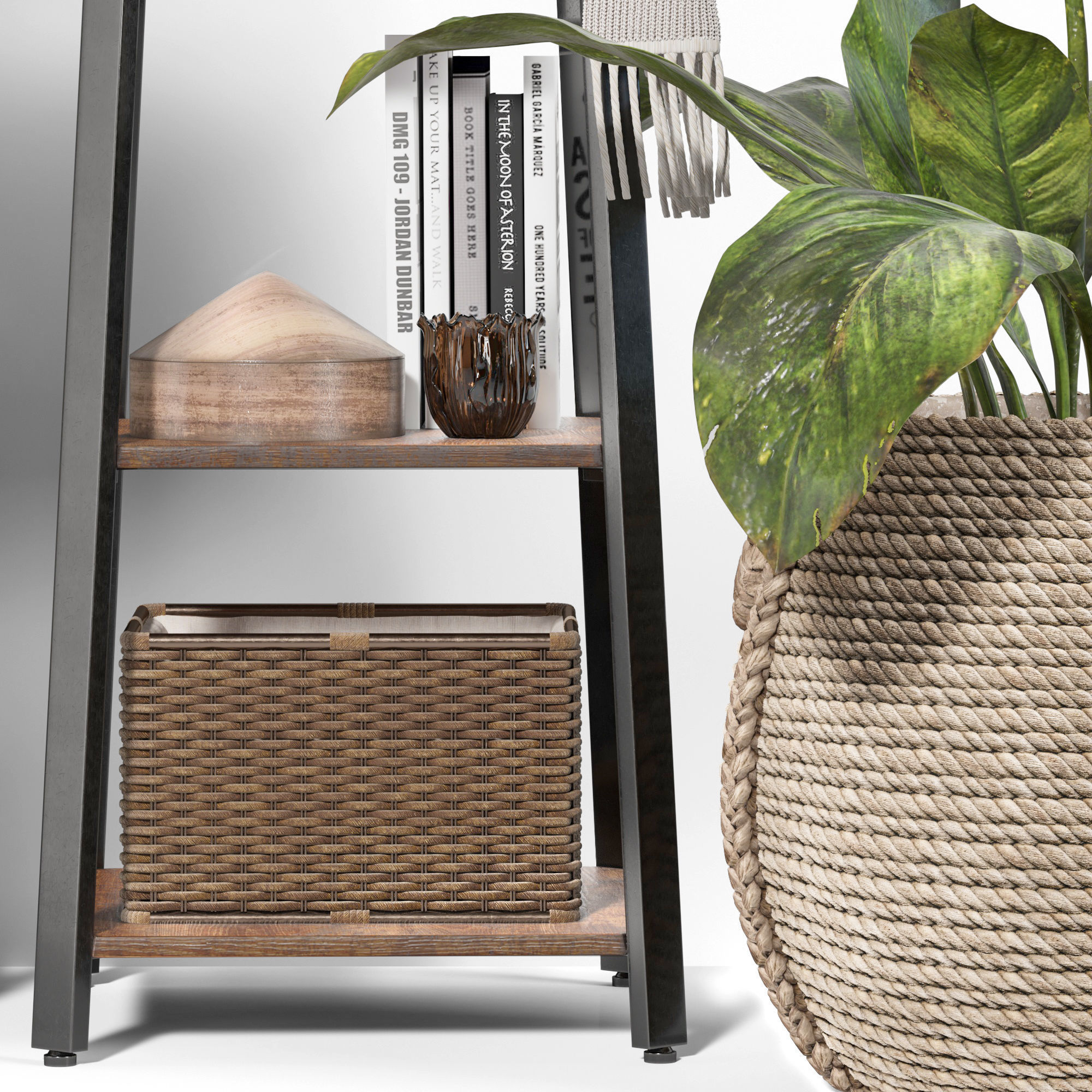 Hallway basket with shoes and plant 3D model_3