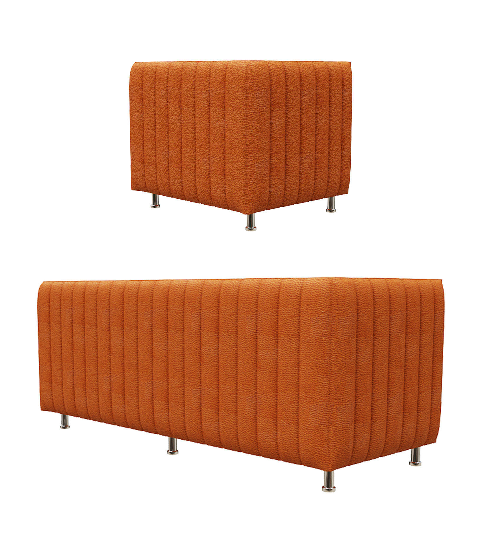 Sofa set two orange upholstered chairs Low-poly 3D model_4