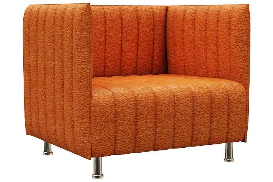Sofa set two orange upholstered chairs Low-poly 3D model_7