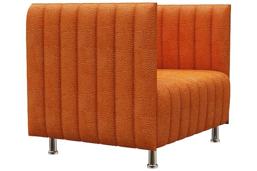 Sofa set two orange upholstered chairs Low-poly 3D model_8