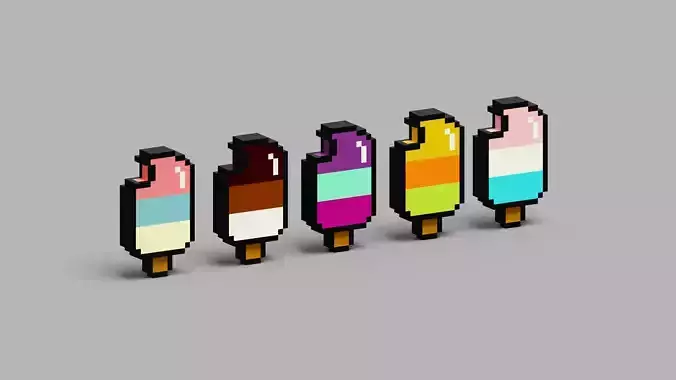 Voxel Ice Cream Collection Low-poly 3D model